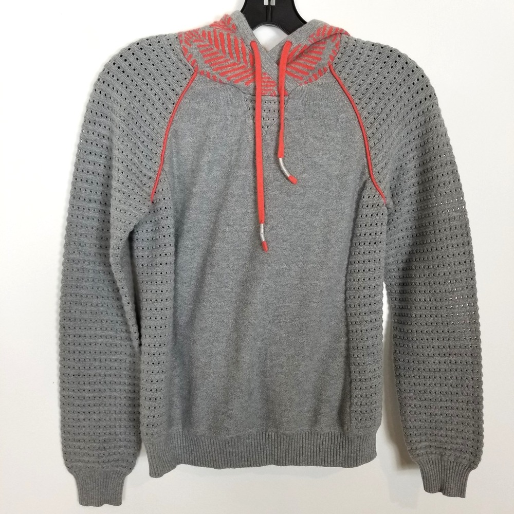 Title Nine Women Laser Cut Pullover Hoodie Sz S Gray Coral Cotton Blend‎